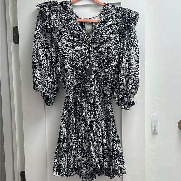 SEA Navy and White Patterned Priya Romper with Ruffle Details NWT 2 - Picture 1 of 4